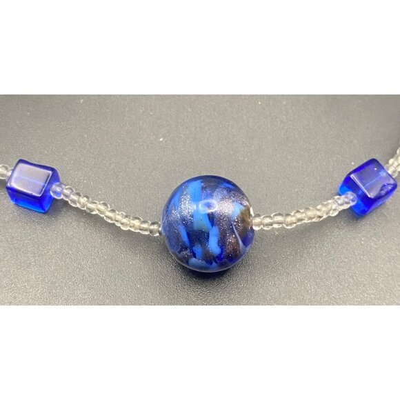 Sterling Silver 15" Necklace Artisan Cobalt Blue Art Glass Beads Minimalist Boho - Picture 2 of 7